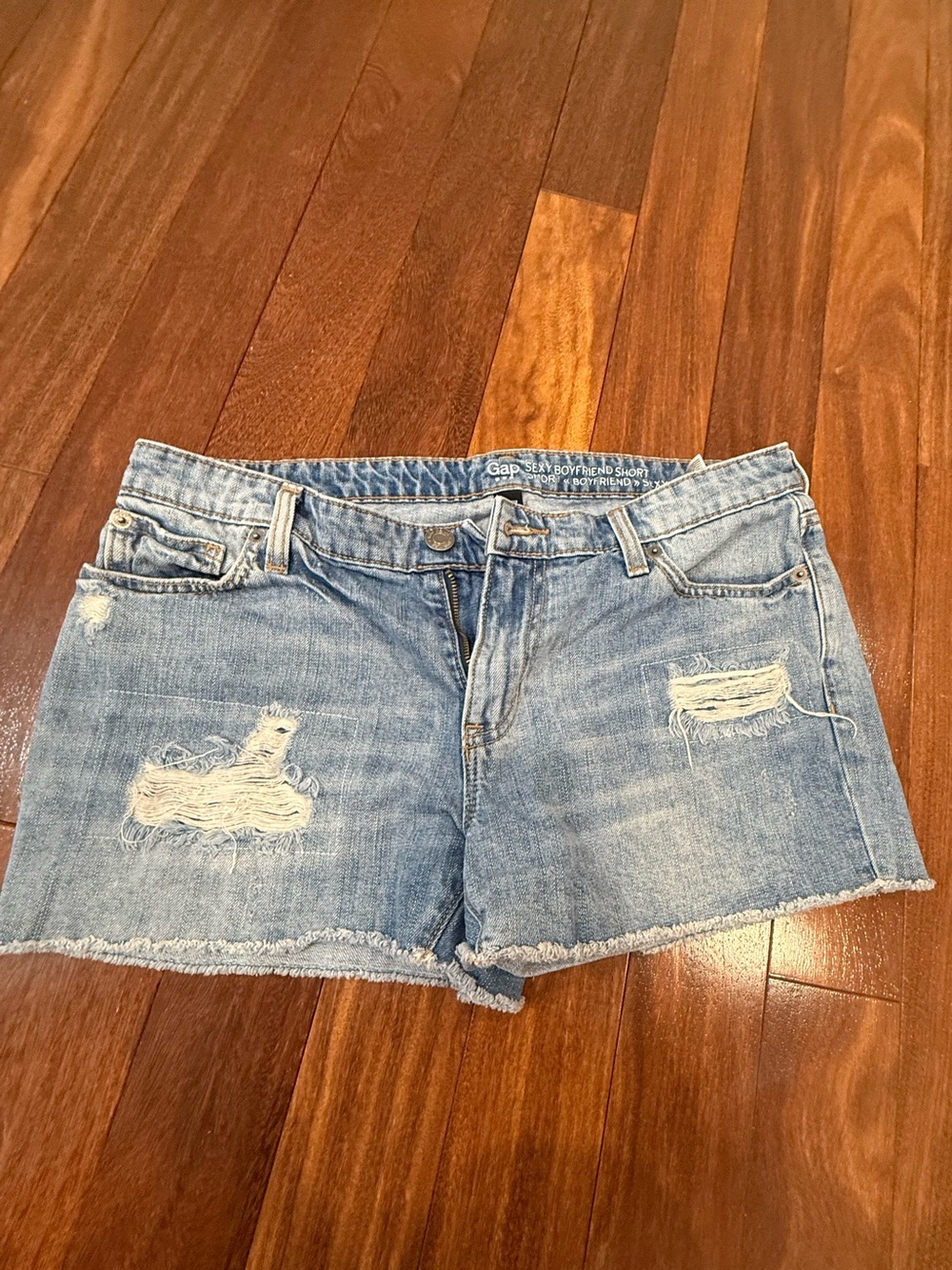 GAP Light Blue Distressed Boyfriend Denim Jean Shorts